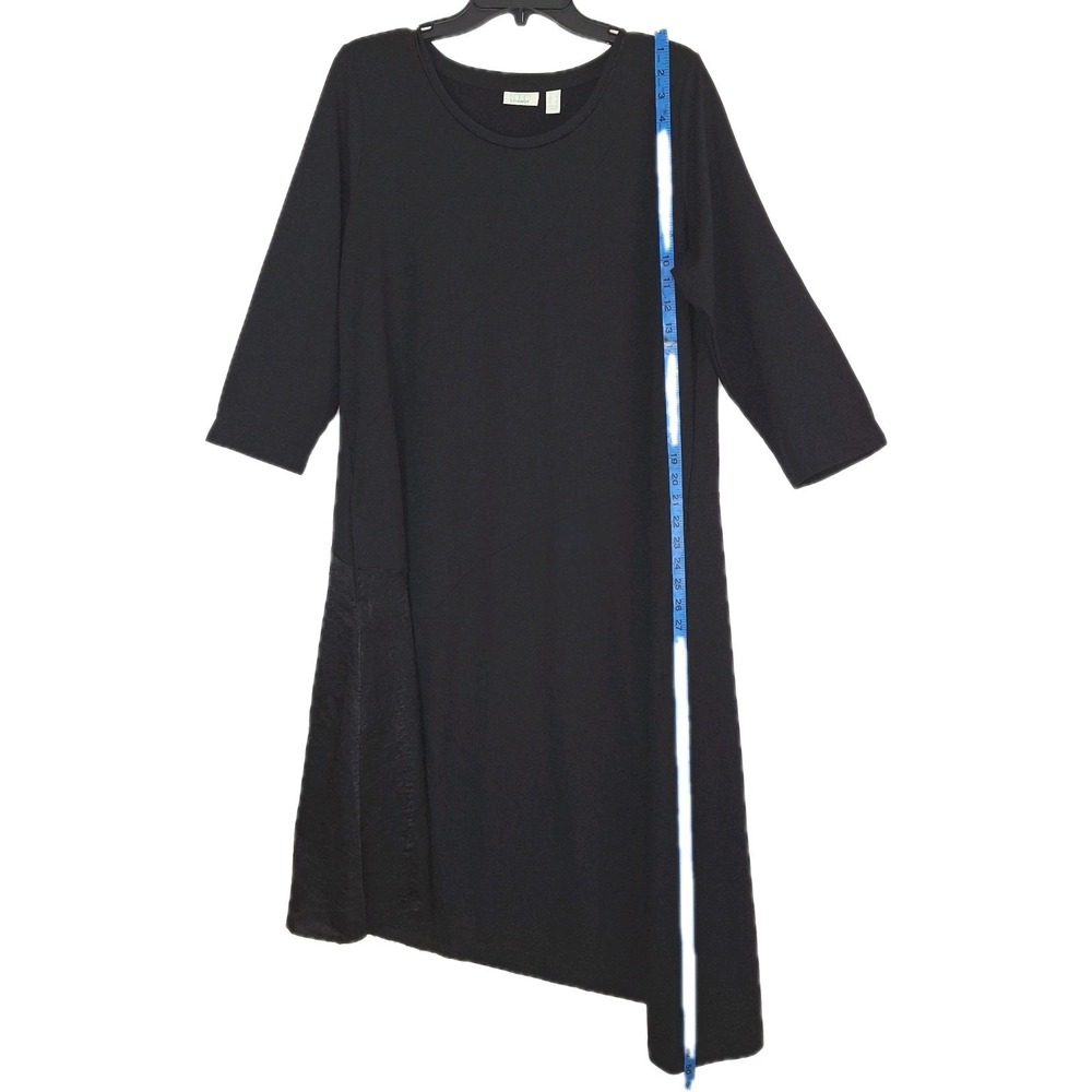 Whimsigoth Asymmetrical Hem LOGO Lounge L French Terry 3/4 Sleeve Dress Black - Picture 14 of 16